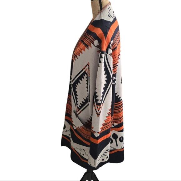 OLIVER O Orange Aztec Medium Weight Sweater Cardigan Duster Plus Size 3X New - Picture 6 of 11